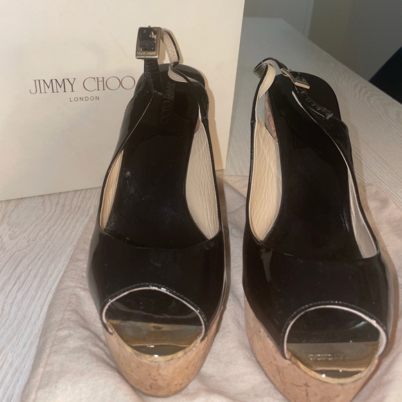 Jimmy Choo Black Patent Leather Espadrille Wedges Size 40 - Picture 2 of 9